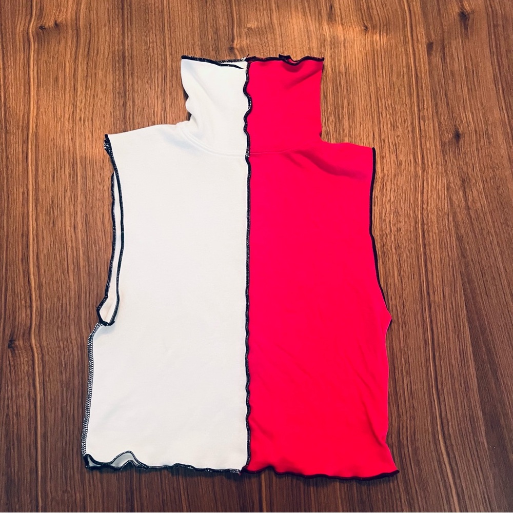 Nasty Gal color block pink and white tank top crop high neck size s/m rare shirt